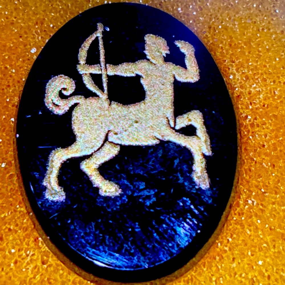 Vintage, black, onyx  stone, Sagittarius zodiac